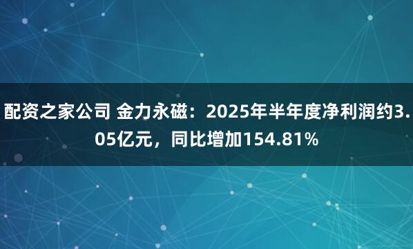 配资之家公司 金力永磁：2025年半年度净利润约3.05亿元，同比增加154.81%